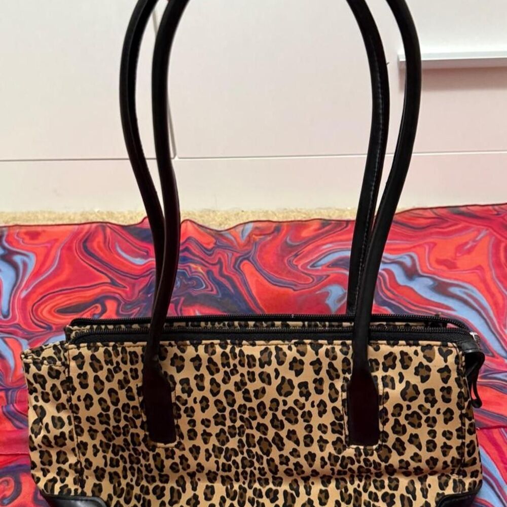 Vintage Y2K Leopard Print Canvas Structured Shoulder Baguette Bag